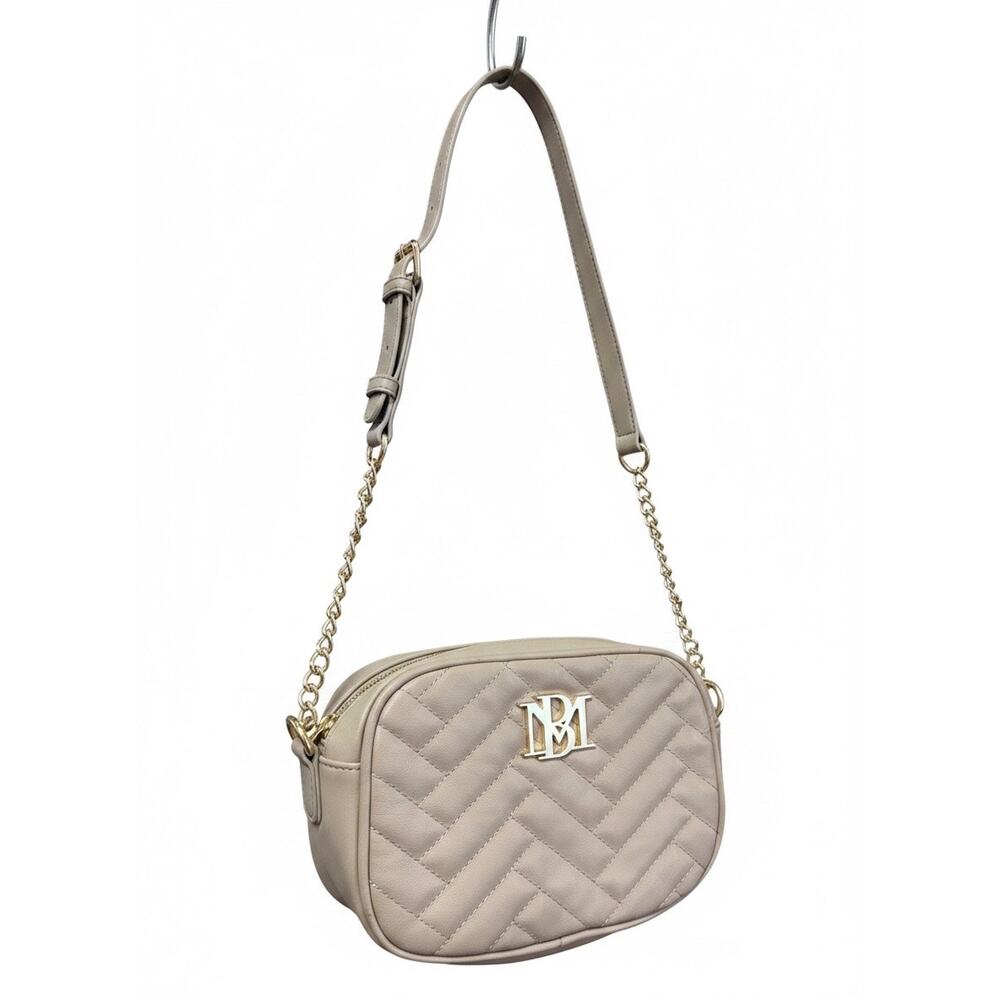 Badgley Mischka Quilted Taupe Crossbody Bag Gold Chain Beige Purse - Picture 2 of 14
